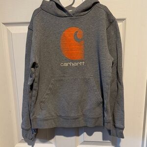 Carhartt Heather Gray Sweatshirt with Bold Orange Emblem